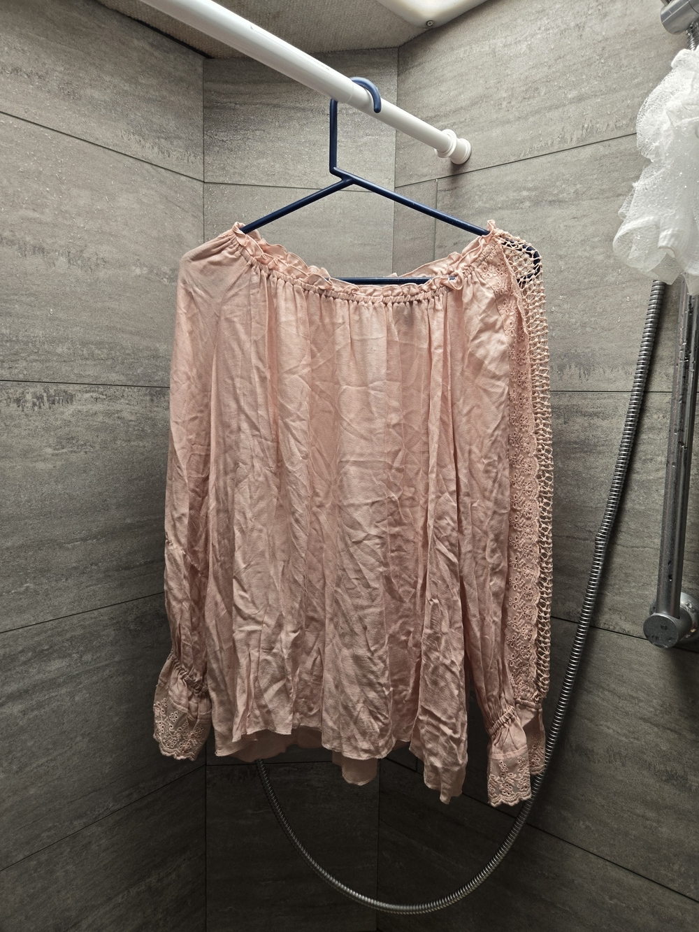 Jessica Simpson Blush Pink Off-Shoulder Lace-Trim Chemise